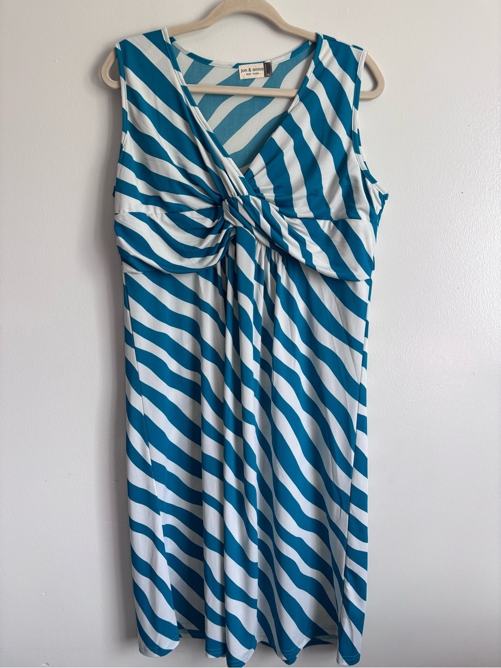 Jon & Anna Teal and White Striped Knot-Front Sleeveless Dress XL